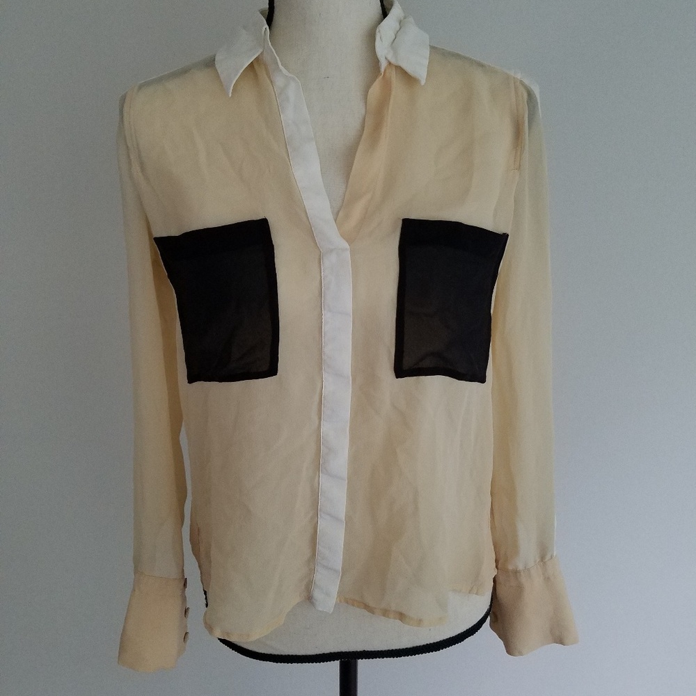 BCBGMaxAzria Emma Hi-Lo silk chiffon w.color block